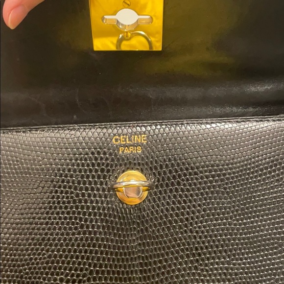 ❌SOLD❌Vintage CELINE lizard Kelly hand bag black gold - Picture 12 of 14
